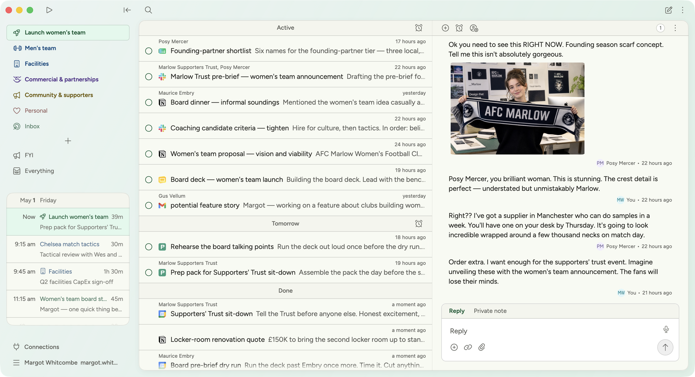 Plot showing conversations from email, chat, and app tools organized by focus